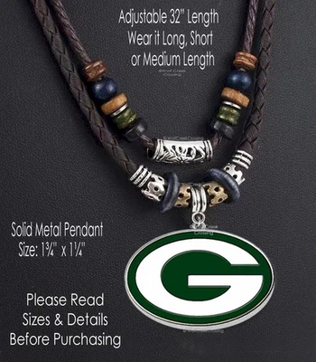 LARGE GREEN BAY PACKERS NECKLACE Metal Team Logo Tribal 32" NFL Football HOT! - Image 1 of 4