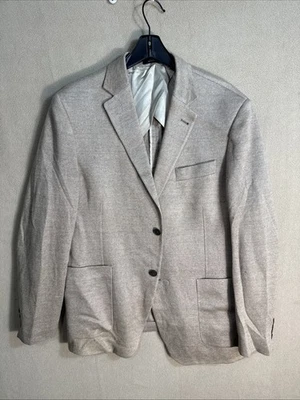 Nordstrom Mens Shop 44R Trim Fit Brown Tan 100% Linen 2 Button 1/2 Lined Woven - Image 1 of 4