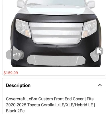 Cubierta frontal personalizada Covercraft LeBra para Toyota Corolla 2020-2025 Foto 1 de 3