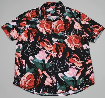 Guess Shirt Mens XL Black Red Floral Button Up Short Sleeve Casual Hawaiian - Image 1 of 4