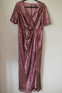 Adrianna Papell Allover Pailletten Maxi Burgunderrot Kleid Abendkleid 14 MOB Kleid EUC - Bild 1 von 10