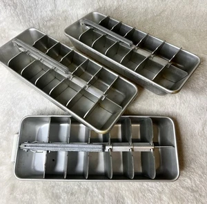 Lot of 3 Vintage Aluminum Ice Cube Trays with Lever Release Mid Century - Picture 1 of 5