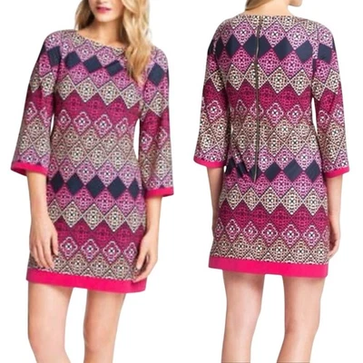 Eliza J Shift Dress 10 Pink Retro Exposed Zipper 3/4 Sleeve Career Party - Image 1 of 4