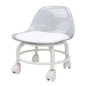 (Transparent White)Low Rolling Stool With Wheels Back Support Small Acrylic DOB - Picture 1 of 12