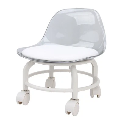 (Transparent White)Low Rolling Stool With Wheels Back Support Small Acrylic DOB - Image 1 of 4