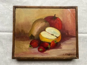 Dipinto olio natura morta vintage arte frutta incorniciato firmato S. Kauffman 1976 - Foto 1 di 8