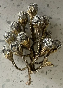 VINTAGE RHINESTONE BALL BROOCH GOLD TONE FREE FORM MID CENTURY - Picture 1 of 5