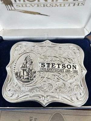 STETSON 130 ANIVERSARIO 1865 - 1995 HEBILLA DE CINTURÓN DE PLATA ESTERLINA 5 ONZAS/1000 Foto 1 de 4