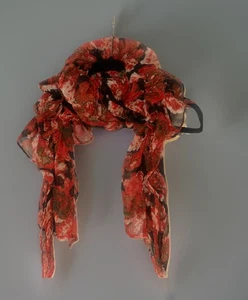 Scarf Scarves Accessory Women Professional Sexy Red Pink Black Floral Scrunch - Picture 1 of 4