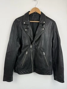 AllSaints Jacket Mens Medium Black Leather Biker Lomi Celebrity Motorcycle - Picture 1 of 11