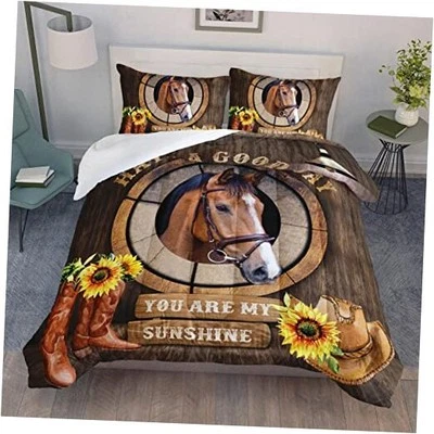  Juego de Cama Caballo Marrón Tamaño con Girasoles Retro Madera Caballo Completo14 Foto 1 de 4