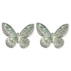 Beautiful Mint Green Butterfly Earrings with Drip Oil and Zircon Design - Picture 1 of 5