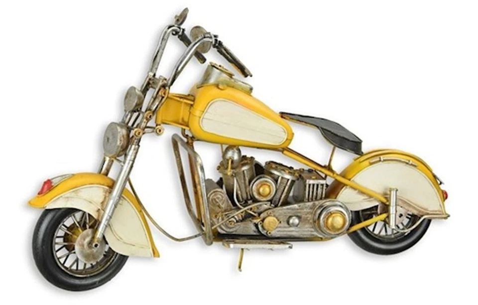 Modèle en Tôle Nostalgie Moto Jaune L 53 CM Déco Moto en Étain Modèle de Moto - Photo 1/1