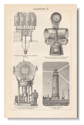 FARO Estampado Vintage Grabado Estampado Antiguo 1910 Diseño Faro Foto 1 de 4