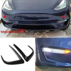 2020-2022 For Tesla Model Y Gloss Black ABS Front Fog Light Lamp Trim Cover 2X   - Picture 1 of 10