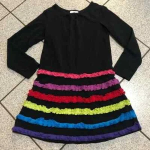 Hanna Andersson Girls Ruffled Skirt Long Sleeve Skater Dress in Black Size 6 - Picture 1 of 12