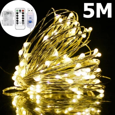 5M Kupfer String Lichter Batterie/USB Powered Fairy Girland Garten Dekoration - Bild 1 von 4