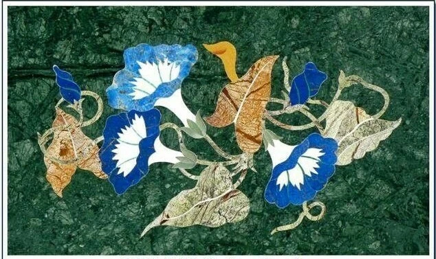 36" x 24" Green Marble corner Table Handmade PietraDura Art Semi Precious Stones - Image 1 of 1