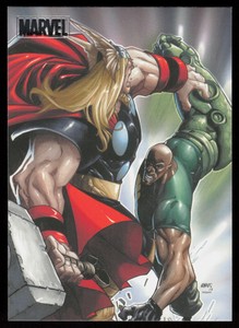 2010 Marvel Heroes & Villains SILVER Parallel Card #33 THOR VS. GAUNTLET
