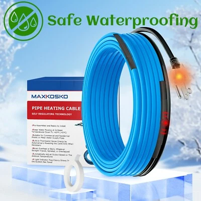 MAXKOSKO Heat Tape with Thermostat Control - Pre-Assembled Solution for Pipes