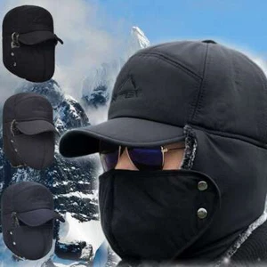Men Winter Ear Flap Trapper Hat Face Mask Fur Aviator Thermal Warm Snow Ski Cap - Picture 1 of 15