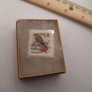 USA Stamp Stamped 1c American Kestrel Falcon Bird Laminated and made into a pin - Picture 1 of 3