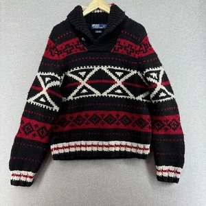 Polo Ralph Lauren Mens Large Cardigan Sweater Hand Knit Wool Chunky Aztec Shawl - Picture 1 of 11