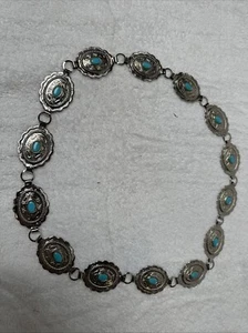 Vintage Silberfarbener Concho Gürtel Faux Türkis Steine - Bild 1 von 4