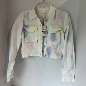 Ella Moss Dolman Bomber Jacket Junior XS Denim White Rainbow NWT $129 - Picture 1 of 12