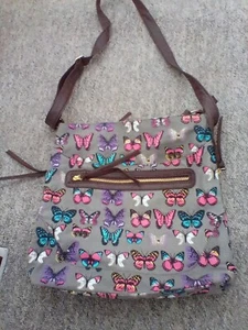 Womens Oil Cloth Butterfly Print Cross Body Messenger Shoulder Handbag Purse Bag - Picture 1 of 3