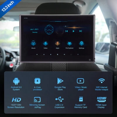 13.3" Android Car Rear Headrest Monitor Touch Screen Player w/USB Wifi Bluetooth - Image 1 of 4
