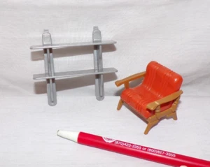 VTG Lot 2 Miniature Dollhouse Furniture Wall Shelf Arm Chair Orange Plastic - Picture 1 of 6