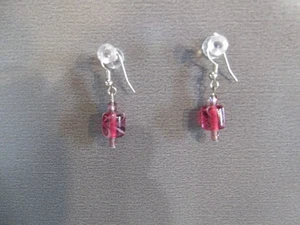 1 Paio Unico 1"in Vetro Smerigliato Inciso Rosso Pendente Rotondo - Foto 1 di 6