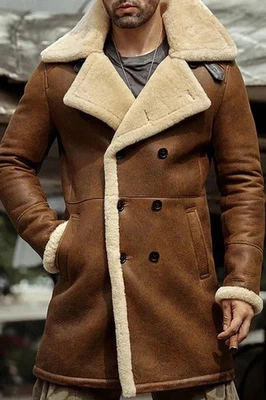 Men's Sheepskin Leather Fur Coat - Shearling Bomber Long Fur Winter Coat For Men - Image 1 of 4