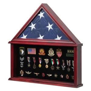 Large Military Shadow Box Solid Wood Burial Flag Display Case - Picture 1 of 9