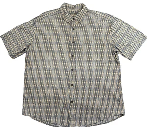 Vintage Woolrich shirt men’s large tan navy kayak print short sleeve casual - Picture 1 of 10