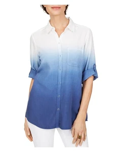 FOXCROFT Womens Pocketed Curved Hem Roll-tab Sleeve Collared Button Up Top - Picture 1 of 6