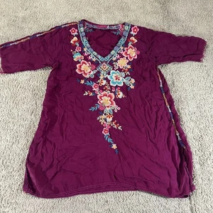 Johnny Was Tunic Top Womens Medium Purple Embroidered Floral Boho C23817-O - Picture 1 of 15
