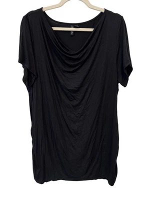 Top túnica relatividad cuello drapeado manga corta talla 2X negro liso viscosa informal Foto 1 de 4