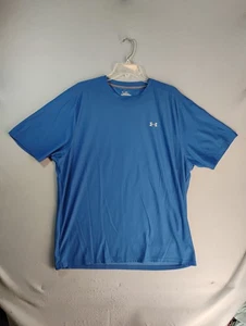 Under Armour Mens Shirt XL Blue Short Sleeve Heat Gear Crewneck Logo Pullover - Picture 1 of 10