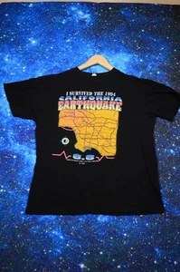 Vintage 1994 California Earthquake Shirt Mens XL Single Stitch I Survived 90s - Picture 1 of 9