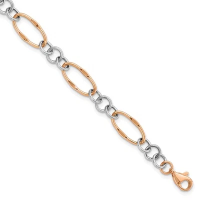 14K Two-tone Rose and White Polished Link Bracelet LF285 - Image 1 of 4