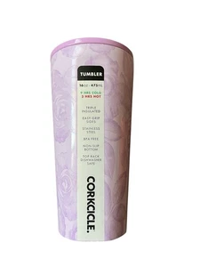 Corkcicle Pink Floral Rose Tumbler 16 oz Coffee Mug - Picture 1 of 2