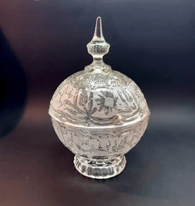 Vintage Crystal Compote Floral Candy Bowl/ Pedestal / Finial Lid Top / 10" - Picture 1 of 8