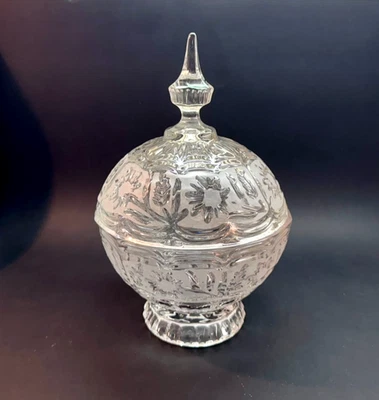 Vintage Crystal Compote Floral Candy Bowl/ Pedestal / Finial Lid Top / 10" - Image 1 of 4