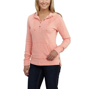 Damen Carhartt Fresh Peach Heather Pondera Henley Shirt mit Kapuze Größe Medium - Bild 1 von 9