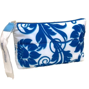 Estuche de maquillaje bolsa de cosméticos floral azul y blanco hinchado ESTEE LAUDER - Imagen 1 de 10