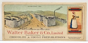 Walter Baker Chocolate & Cocoa Trade Card - Milton, MA Handwritten Recipe Verso - Picture 1 of 2