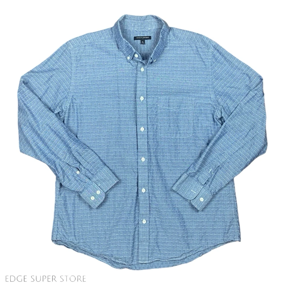 Camisa de vestir Banana Republic azul claro blanco moteado con botones talla XLarge Foto 1 de 4