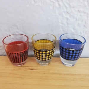 Occhiali alti 3 Houndstooth a quadretti 2" blu, giallo e rosso Francia - Foto 1 di 6
